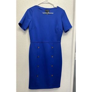 Enfocus Studio Sheath Dress Women Sz‎ 4 Career Office Electric Blue Midi Stretch